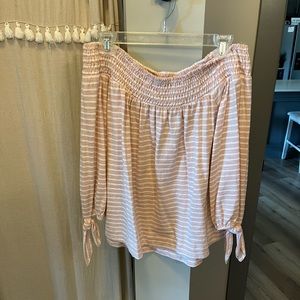 Pink and white striped off the shoulder top